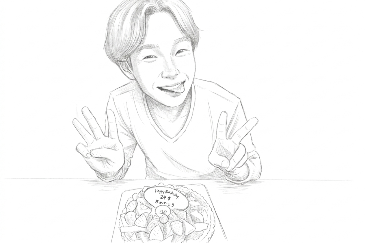 ケーキと男性の線画